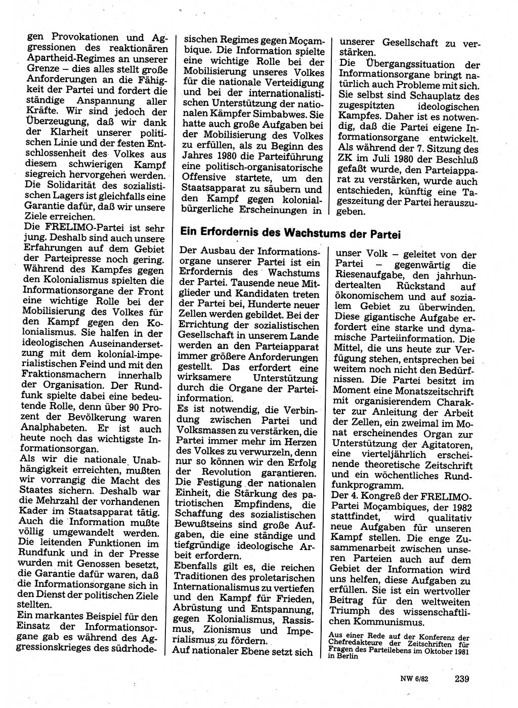 Neuer Weg (NW), Organ des Zentralkomitees (ZK) der SED (Sozialistische Einheitspartei Deutschlands) für Fragen des Parteilebens, 37. Jahrgang [Deutsche Demokratische Republik (DDR)] 1982, Seite 239 (NW ZK SED DDR 1982, S. 239)