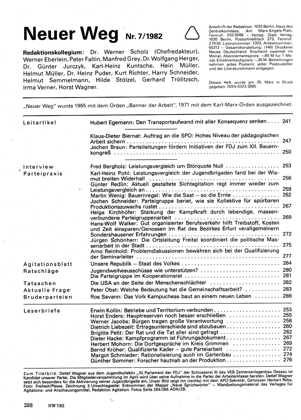 Neuer Weg (NW), Organ des Zentralkomitees (ZK) der SED (Sozialistische Einheitspartei Deutschlands) für Fragen des Parteilebens, 37. Jahrgang [Deutsche Demokratische Republik (DDR)] 1982, Seite 288 (NW ZK SED DDR 1982, S. 288)