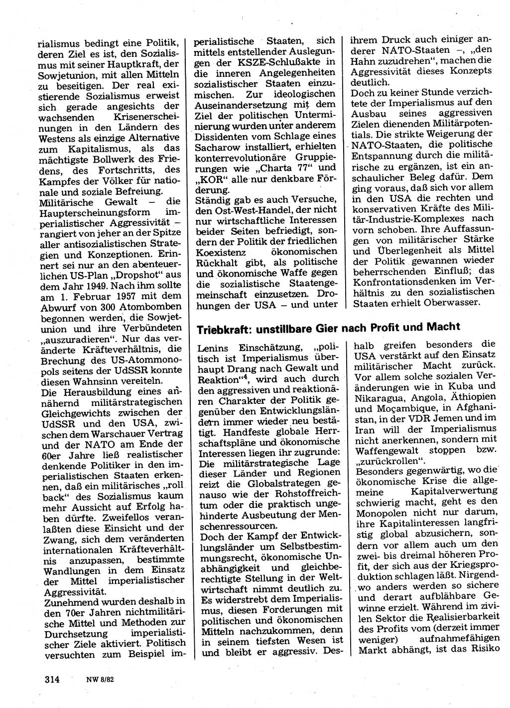 Neuer Weg (NW), Organ des Zentralkomitees (ZK) der SED (Sozialistische Einheitspartei Deutschlands) für Fragen des Parteilebens, 37. Jahrgang [Deutsche Demokratische Republik (DDR)] 1982, Seite 314 (NW ZK SED DDR 1982, S. 314)