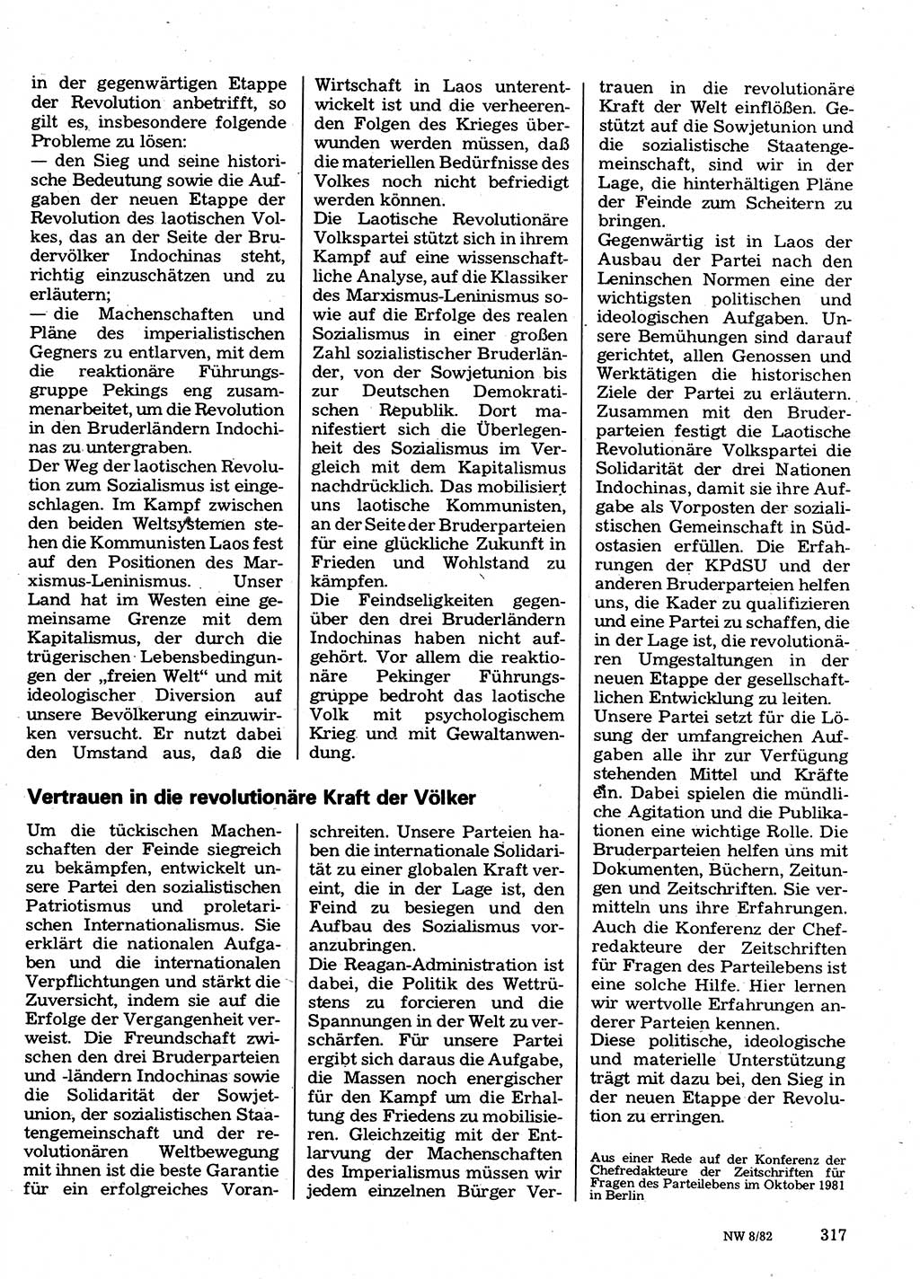 Neuer Weg (NW), Organ des Zentralkomitees (ZK) der SED (Sozialistische Einheitspartei Deutschlands) für Fragen des Parteilebens, 37. Jahrgang [Deutsche Demokratische Republik (DDR)] 1982, Seite 317 (NW ZK SED DDR 1982, S. 317)