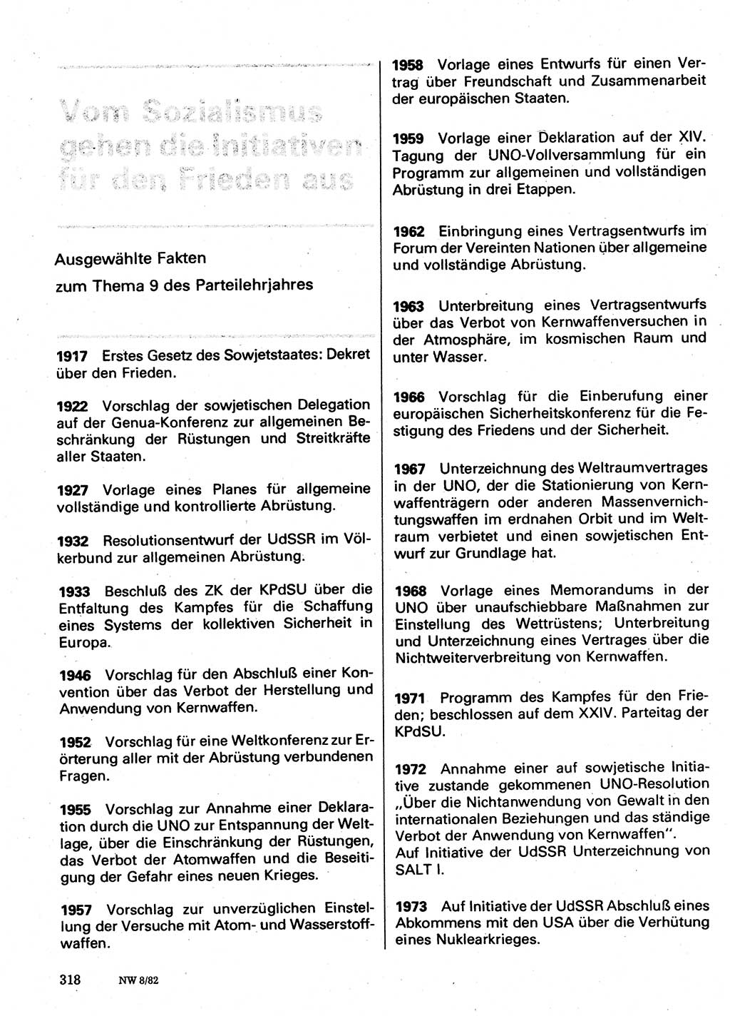 Neuer Weg (NW), Organ des Zentralkomitees (ZK) der SED (Sozialistische Einheitspartei Deutschlands) für Fragen des Parteilebens, 37. Jahrgang [Deutsche Demokratische Republik (DDR)] 1982, Seite 318 (NW ZK SED DDR 1982, S. 318)