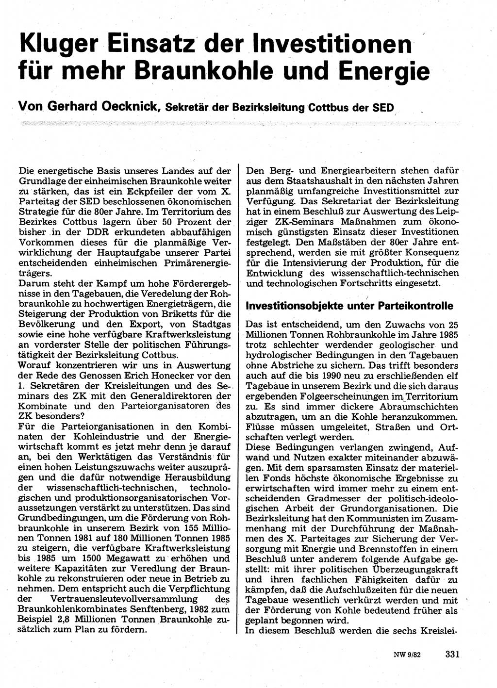 Neuer Weg (NW), Organ des Zentralkomitees (ZK) der SED (Sozialistische Einheitspartei Deutschlands) für Fragen des Parteilebens, 37. Jahrgang [Deutsche Demokratische Republik (DDR)] 1982, Seite 331 (NW ZK SED DDR 1982, S. 331)