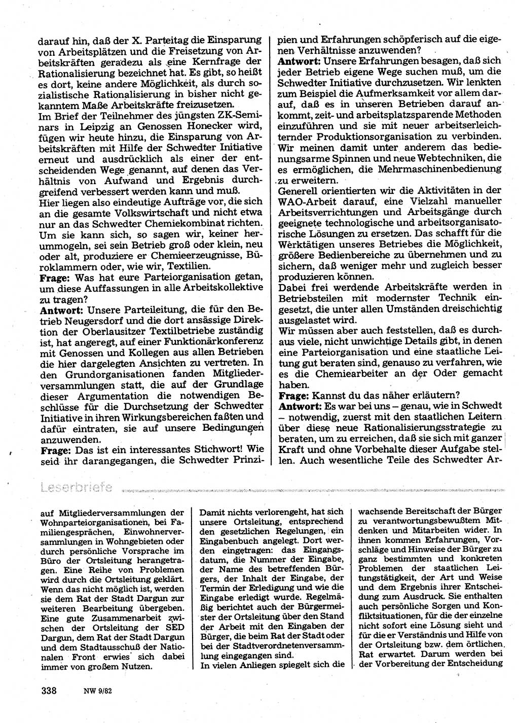 Neuer Weg (NW), Organ des Zentralkomitees (ZK) der SED (Sozialistische Einheitspartei Deutschlands) für Fragen des Parteilebens, 37. Jahrgang [Deutsche Demokratische Republik (DDR)] 1982, Seite 338 (NW ZK SED DDR 1982, S. 338)