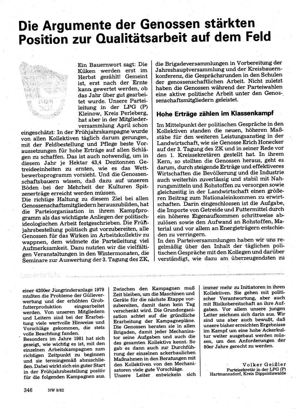 Neuer Weg (NW), Organ des Zentralkomitees (ZK) der SED (Sozialistische Einheitspartei Deutschlands) für Fragen des Parteilebens, 37. Jahrgang [Deutsche Demokratische Republik (DDR)] 1982, Seite 346 (NW ZK SED DDR 1982, S. 346)