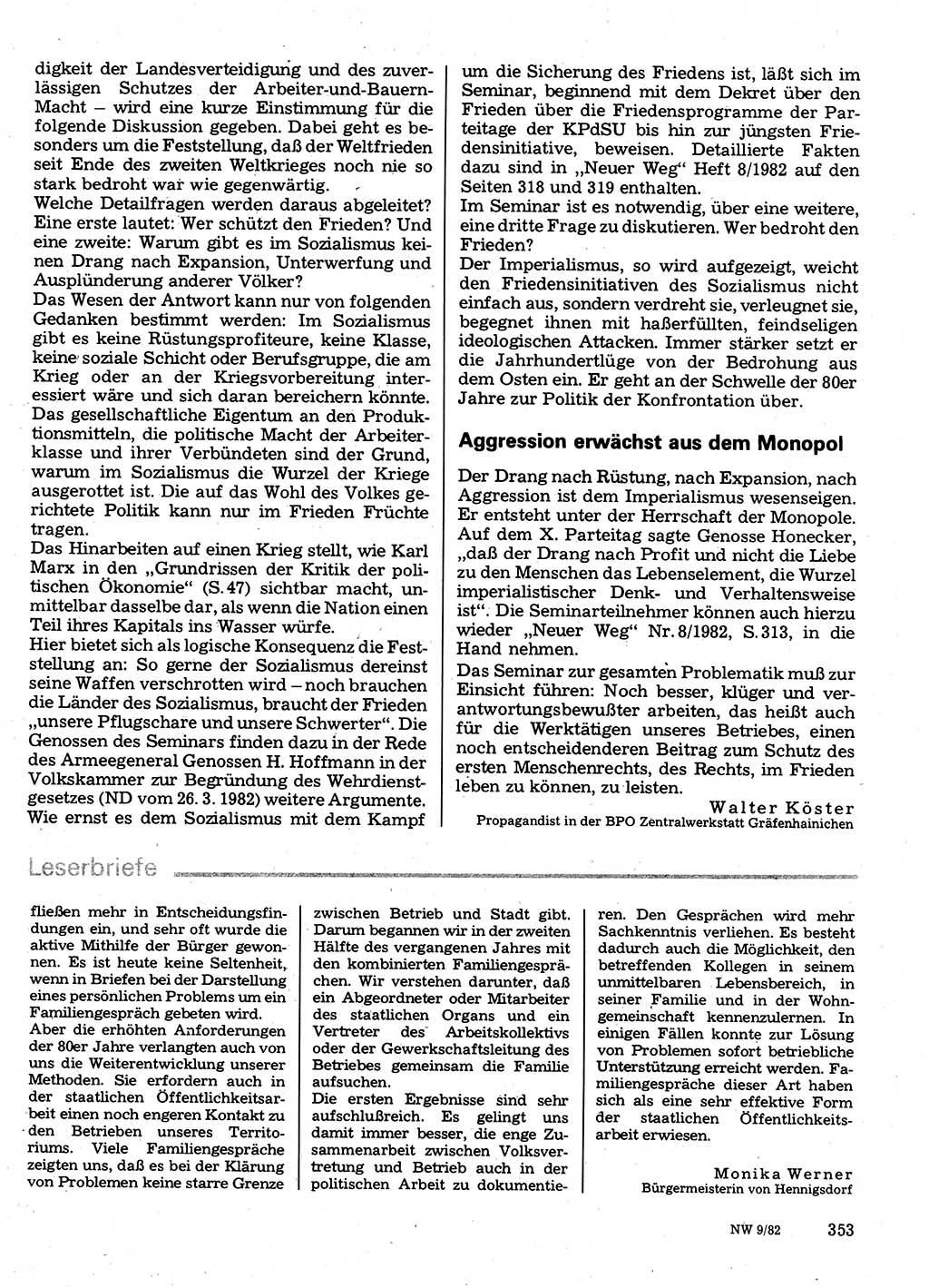 Neuer Weg (NW), Organ des Zentralkomitees (ZK) der SED (Sozialistische Einheitspartei Deutschlands) für Fragen des Parteilebens, 37. Jahrgang [Deutsche Demokratische Republik (DDR)] 1982, Seite 353 (NW ZK SED DDR 1982, S. 353)