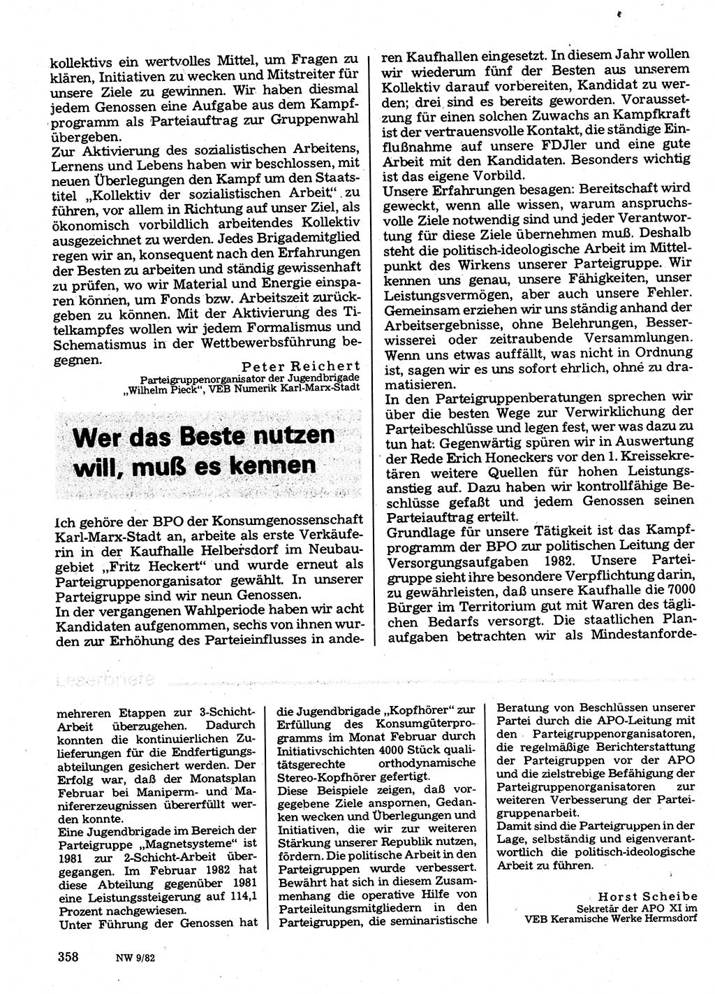 Neuer Weg (NW), Organ des Zentralkomitees (ZK) der SED (Sozialistische Einheitspartei Deutschlands) für Fragen des Parteilebens, 37. Jahrgang [Deutsche Demokratische Republik (DDR)] 1982, Seite 358 (NW ZK SED DDR 1982, S. 358)