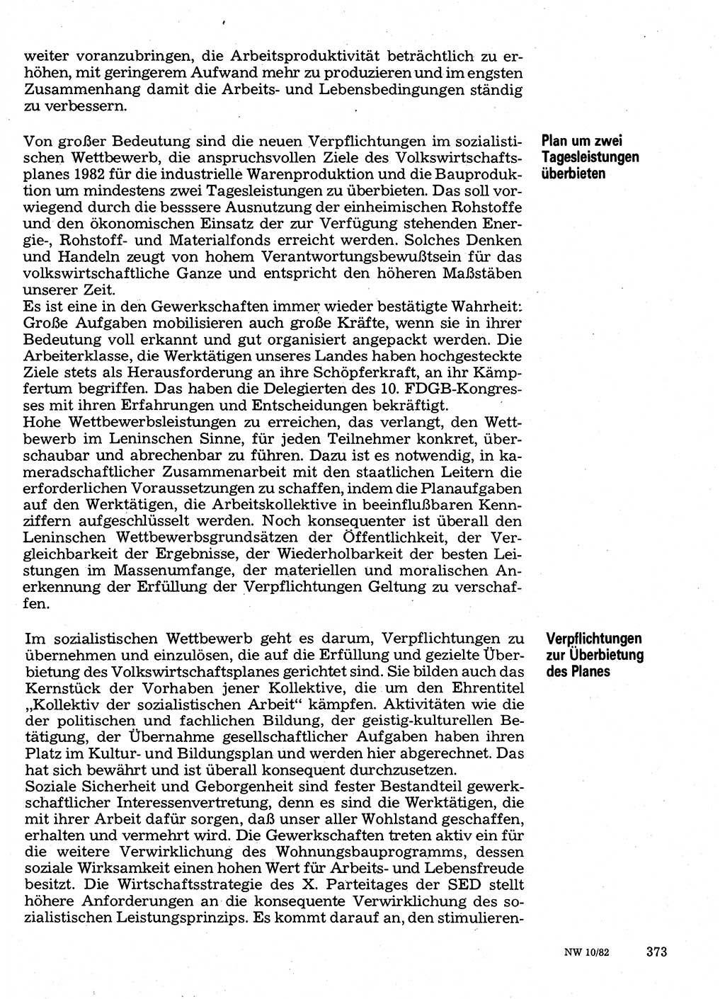 Neuer Weg (NW), Organ des Zentralkomitees (ZK) der SED (Sozialistische Einheitspartei Deutschlands) für Fragen des Parteilebens, 37. Jahrgang [Deutsche Demokratische Republik (DDR)] 1982, Seite 373 (NW ZK SED DDR 1982, S. 373)