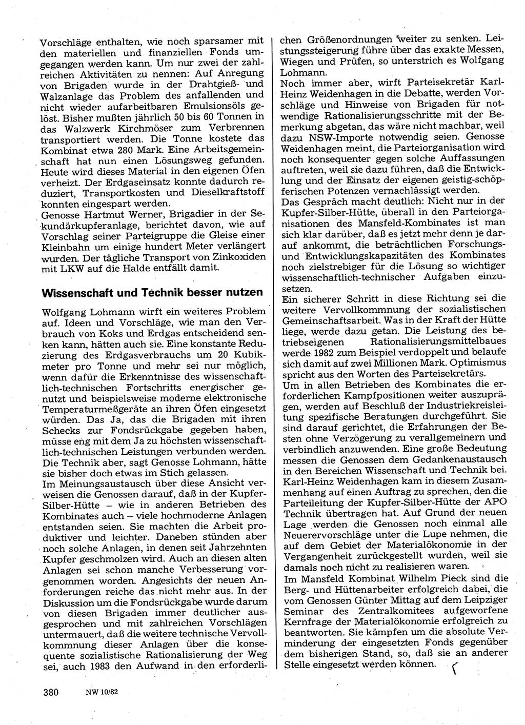 Neuer Weg (NW), Organ des Zentralkomitees (ZK) der SED (Sozialistische Einheitspartei Deutschlands) für Fragen des Parteilebens, 37. Jahrgang [Deutsche Demokratische Republik (DDR)] 1982, Seite 380 (NW ZK SED DDR 1982, S. 380)