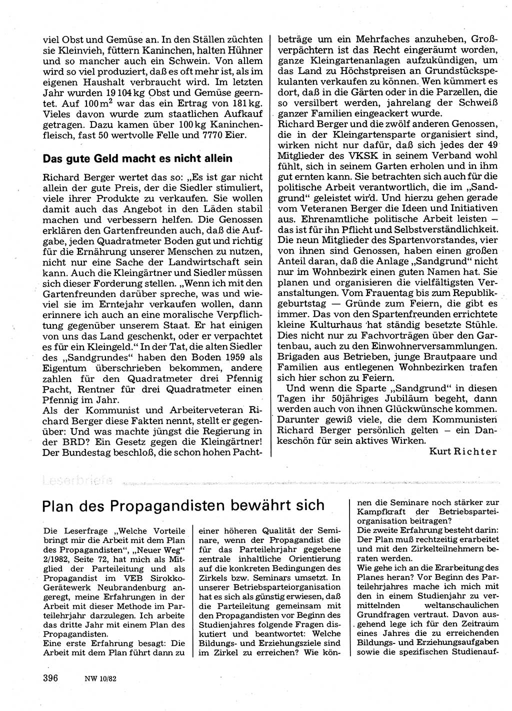 Neuer Weg (NW), Organ des Zentralkomitees (ZK) der SED (Sozialistische Einheitspartei Deutschlands) für Fragen des Parteilebens, 37. Jahrgang [Deutsche Demokratische Republik (DDR)] 1982, Seite 396 (NW ZK SED DDR 1982, S. 396)