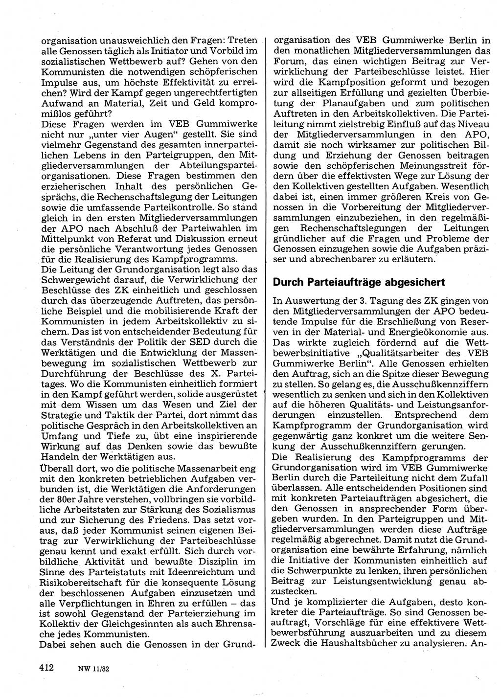 Neuer Weg (NW), Organ des Zentralkomitees (ZK) der SED (Sozialistische Einheitspartei Deutschlands) für Fragen des Parteilebens, 37. Jahrgang [Deutsche Demokratische Republik (DDR)] 1982, Seite 412 (NW ZK SED DDR 1982, S. 412)