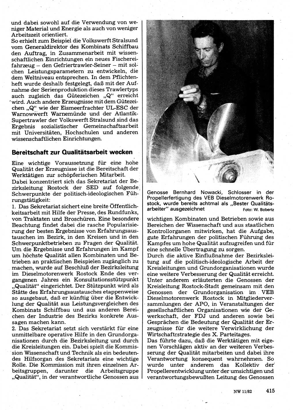 Neuer Weg (NW), Organ des Zentralkomitees (ZK) der SED (Sozialistische Einheitspartei Deutschlands) für Fragen des Parteilebens, 37. Jahrgang [Deutsche Demokratische Republik (DDR)] 1982, Seite 415 (NW ZK SED DDR 1982, S. 415)