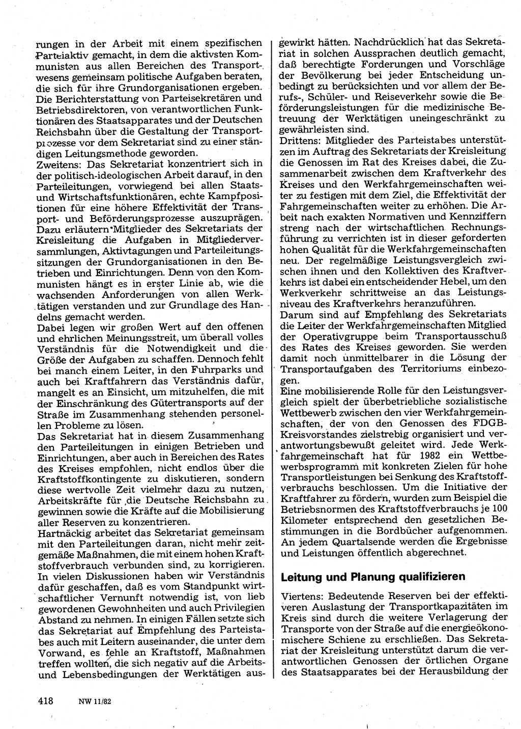 Neuer Weg (NW), Organ des Zentralkomitees (ZK) der SED (Sozialistische Einheitspartei Deutschlands) für Fragen des Parteilebens, 37. Jahrgang [Deutsche Demokratische Republik (DDR)] 1982, Seite 418 (NW ZK SED DDR 1982, S. 418)
