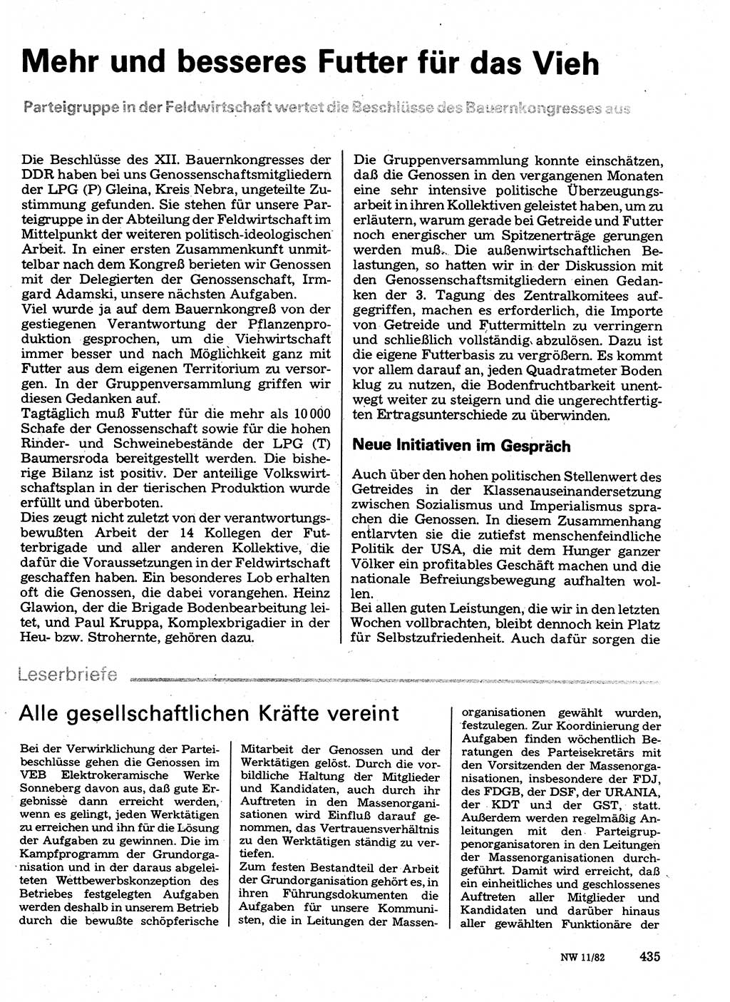 Neuer Weg (NW), Organ des Zentralkomitees (ZK) der SED (Sozialistische Einheitspartei Deutschlands) für Fragen des Parteilebens, 37. Jahrgang [Deutsche Demokratische Republik (DDR)] 1982, Seite 435 (NW ZK SED DDR 1982, S. 435)