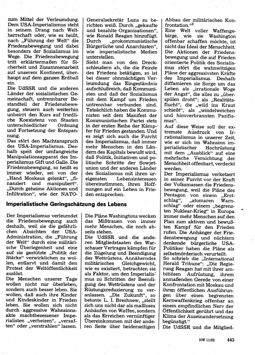 Neuer Weg (NW), Organ des Zentralkomitees (ZK) der SED (Sozialistische Einheitspartei Deutschlands) für Fragen des Parteilebens, 37. Jahrgang [Deutsche Demokratische Republik (DDR)] 1982, Seite 443 (NW ZK SED DDR 1982, S. 443)