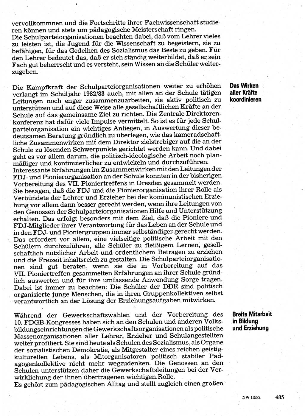 Neuer Weg (NW), Organ des Zentralkomitees (ZK) der SED (Sozialistische Einheitspartei Deutschlands) für Fragen des Parteilebens, 37. Jahrgang [Deutsche Demokratische Republik (DDR)] 1982, Seite 485 (NW ZK SED DDR 1982, S. 485)