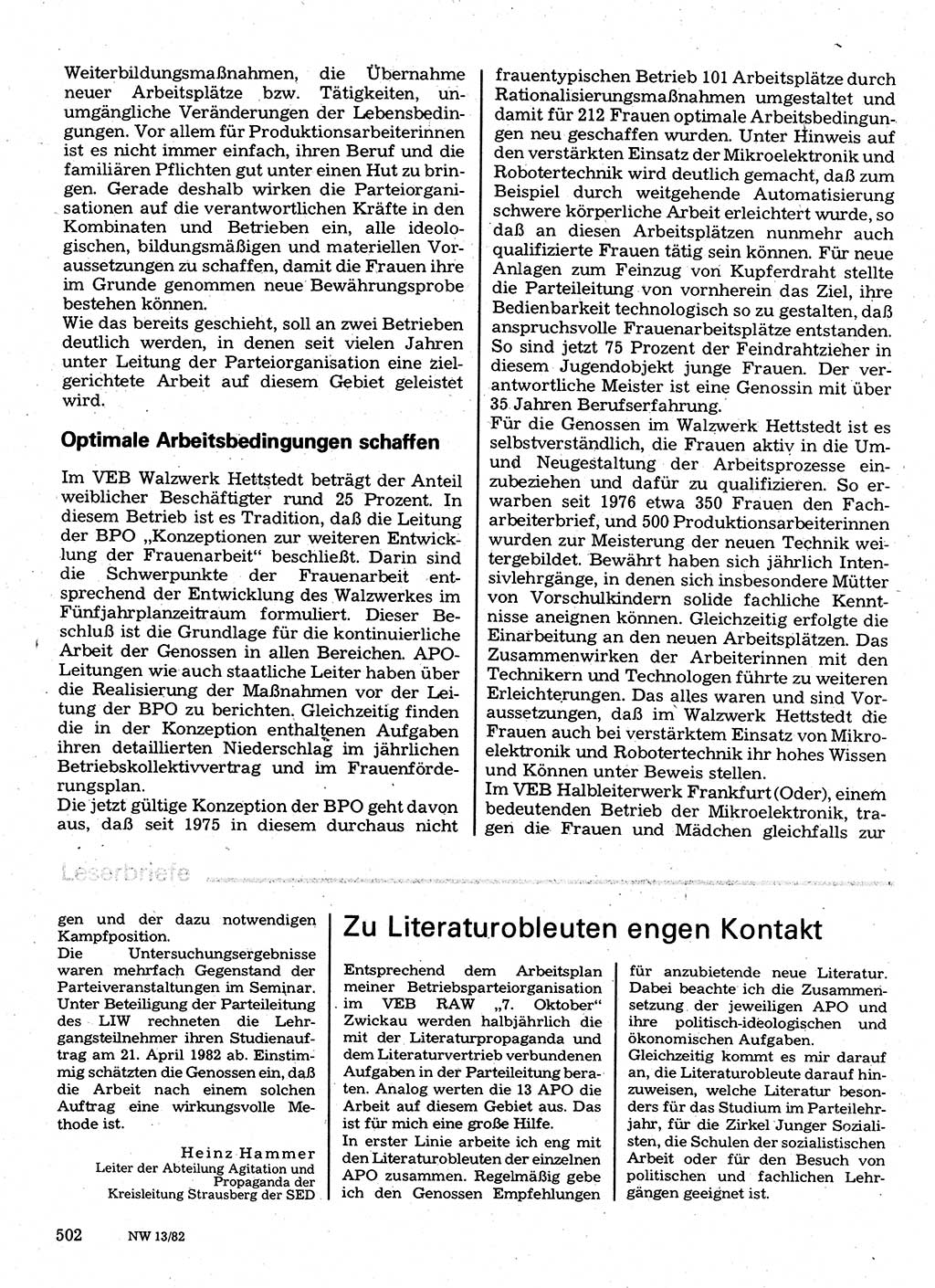 Neuer Weg (NW), Organ des Zentralkomitees (ZK) der SED (Sozialistische Einheitspartei Deutschlands) für Fragen des Parteilebens, 37. Jahrgang [Deutsche Demokratische Republik (DDR)] 1982, Seite 502 (NW ZK SED DDR 1982, S. 502)