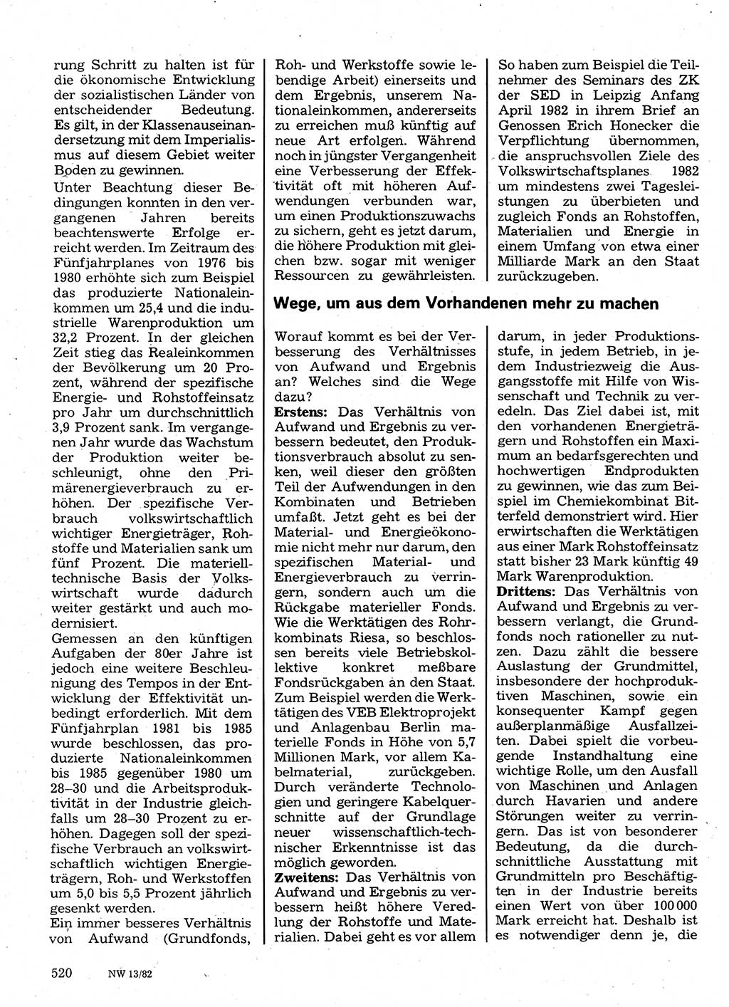 Neuer Weg (NW), Organ des Zentralkomitees (ZK) der SED (Sozialistische Einheitspartei Deutschlands) für Fragen des Parteilebens, 37. Jahrgang [Deutsche Demokratische Republik (DDR)] 1982, Seite 520 (NW ZK SED DDR 1982, S. 520)