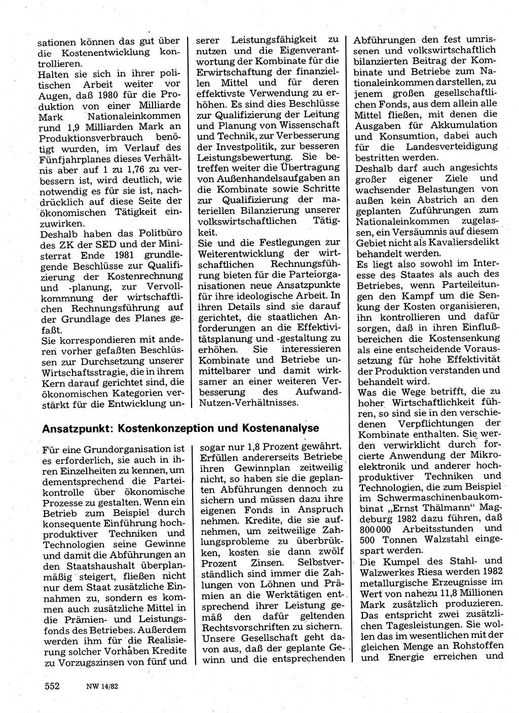 Neuer Weg (NW), Organ des Zentralkomitees (ZK) der SED (Sozialistische Einheitspartei Deutschlands) für Fragen des Parteilebens, 37. Jahrgang [Deutsche Demokratische Republik (DDR)] 1982, Seite 552 (NW ZK SED DDR 1982, S. 552)