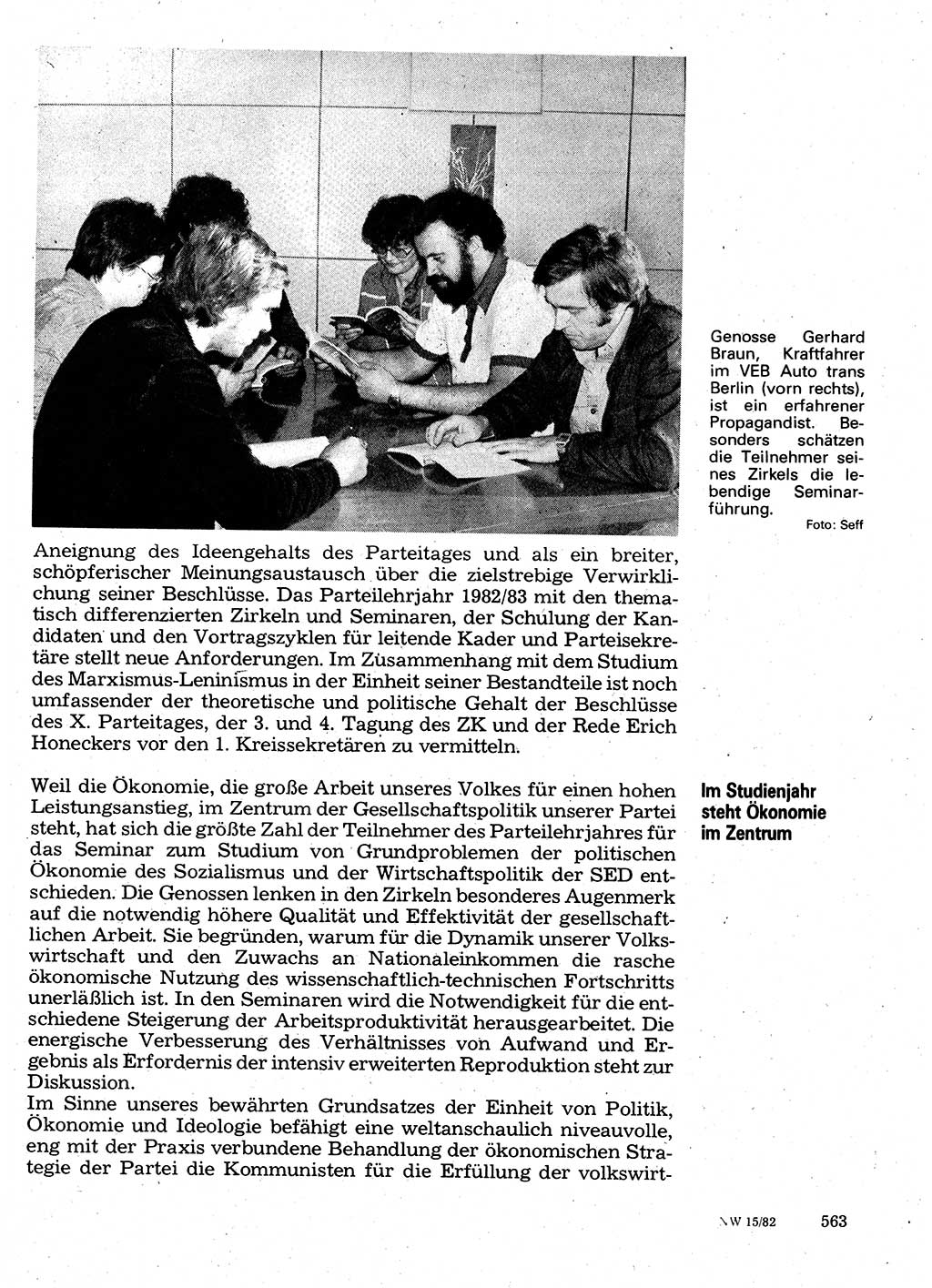 Neuer Weg (NW), Organ des Zentralkomitees (ZK) der SED (Sozialistische Einheitspartei Deutschlands) für Fragen des Parteilebens, 37. Jahrgang [Deutsche Demokratische Republik (DDR)] 1982, Seite 563 (NW ZK SED DDR 1982, S. 563)