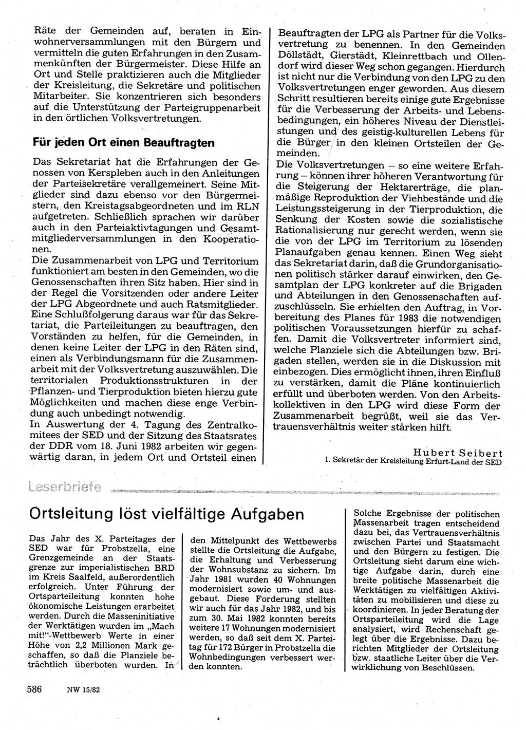 Neuer Weg (NW), Organ des Zentralkomitees (ZK) der SED (Sozialistische Einheitspartei Deutschlands) für Fragen des Parteilebens, 37. Jahrgang [Deutsche Demokratische Republik (DDR)] 1982, Seite 586 (NW ZK SED DDR 1982, S. 586)