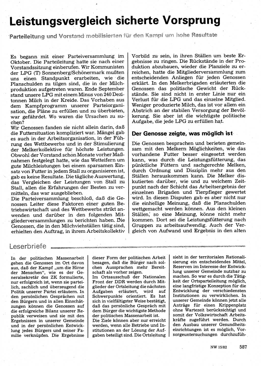 Neuer Weg (NW), Organ des Zentralkomitees (ZK) der SED (Sozialistische Einheitspartei Deutschlands) für Fragen des Parteilebens, 37. Jahrgang [Deutsche Demokratische Republik (DDR)] 1982, Seite 587 (NW ZK SED DDR 1982, S. 587)