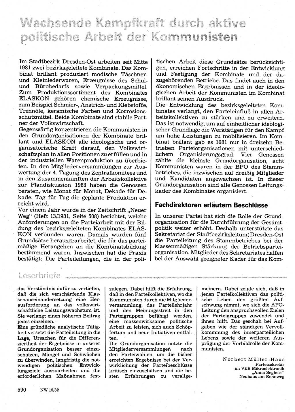 Neuer Weg (NW), Organ des Zentralkomitees (ZK) der SED (Sozialistische Einheitspartei Deutschlands) für Fragen des Parteilebens, 37. Jahrgang [Deutsche Demokratische Republik (DDR)] 1982, Seite 590 (NW ZK SED DDR 1982, S. 590)