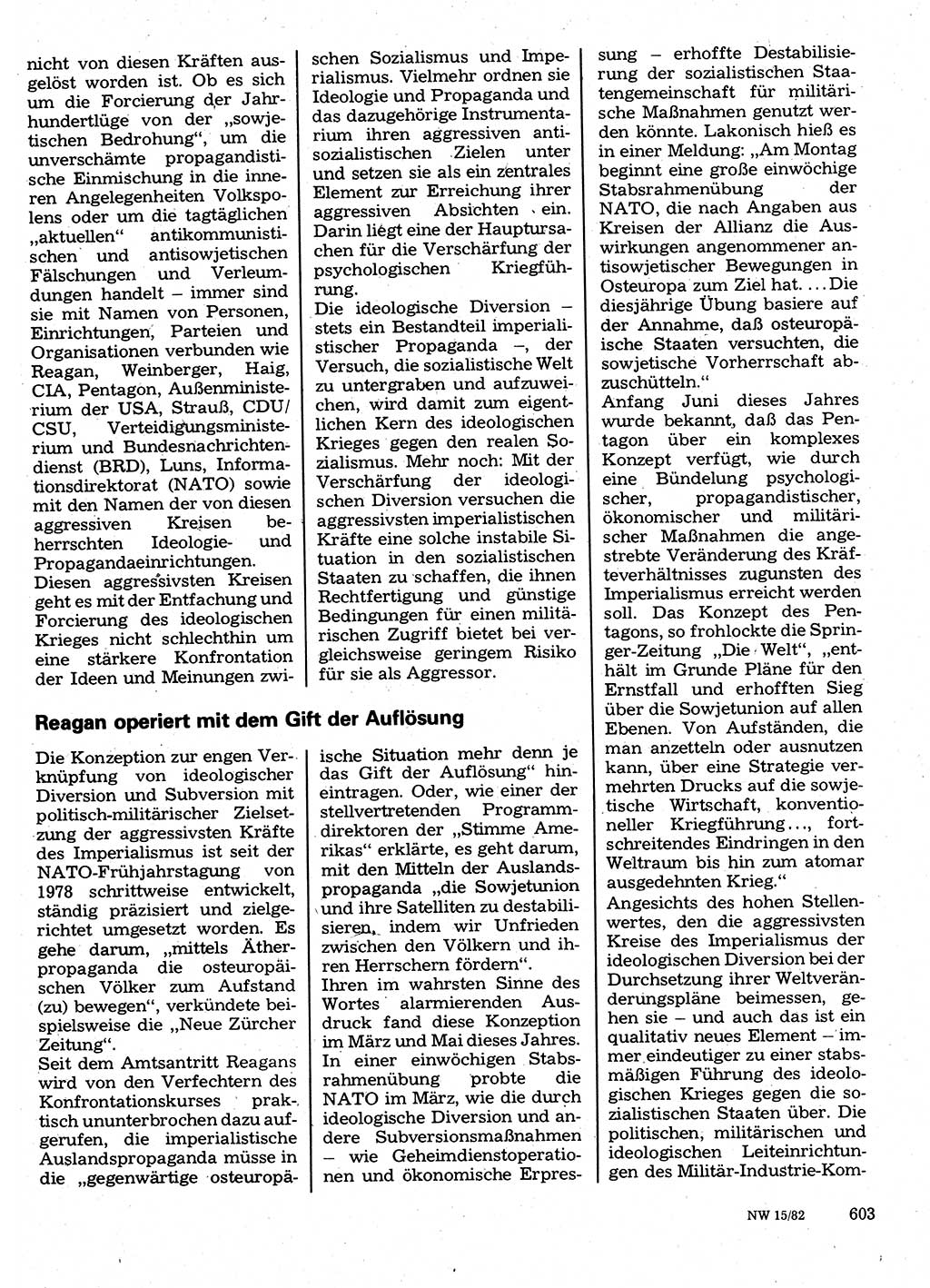 Neuer Weg (NW), Organ des Zentralkomitees (ZK) der SED (Sozialistische Einheitspartei Deutschlands) für Fragen des Parteilebens, 37. Jahrgang [Deutsche Demokratische Republik (DDR)] 1982, Seite 603 (NW ZK SED DDR 1982, S. 603)