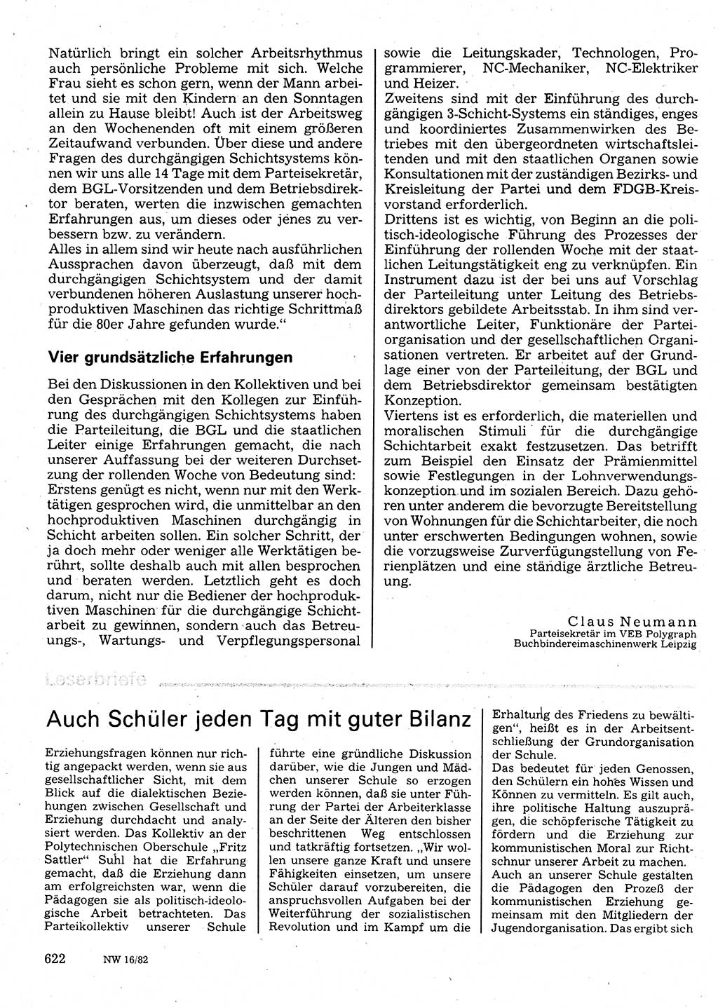 Neuer Weg (NW), Organ des Zentralkomitees (ZK) der SED (Sozialistische Einheitspartei Deutschlands) für Fragen des Parteilebens, 37. Jahrgang [Deutsche Demokratische Republik (DDR)] 1982, Seite 622 (NW ZK SED DDR 1982, S. 622)