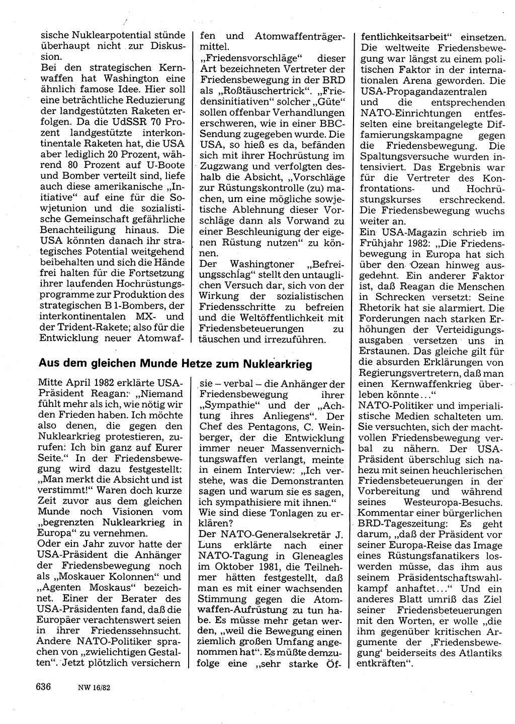 Neuer Weg (NW), Organ des Zentralkomitees (ZK) der SED (Sozialistische Einheitspartei Deutschlands) für Fragen des Parteilebens, 37. Jahrgang [Deutsche Demokratische Republik (DDR)] 1982, Seite 636 (NW ZK SED DDR 1982, S. 636)