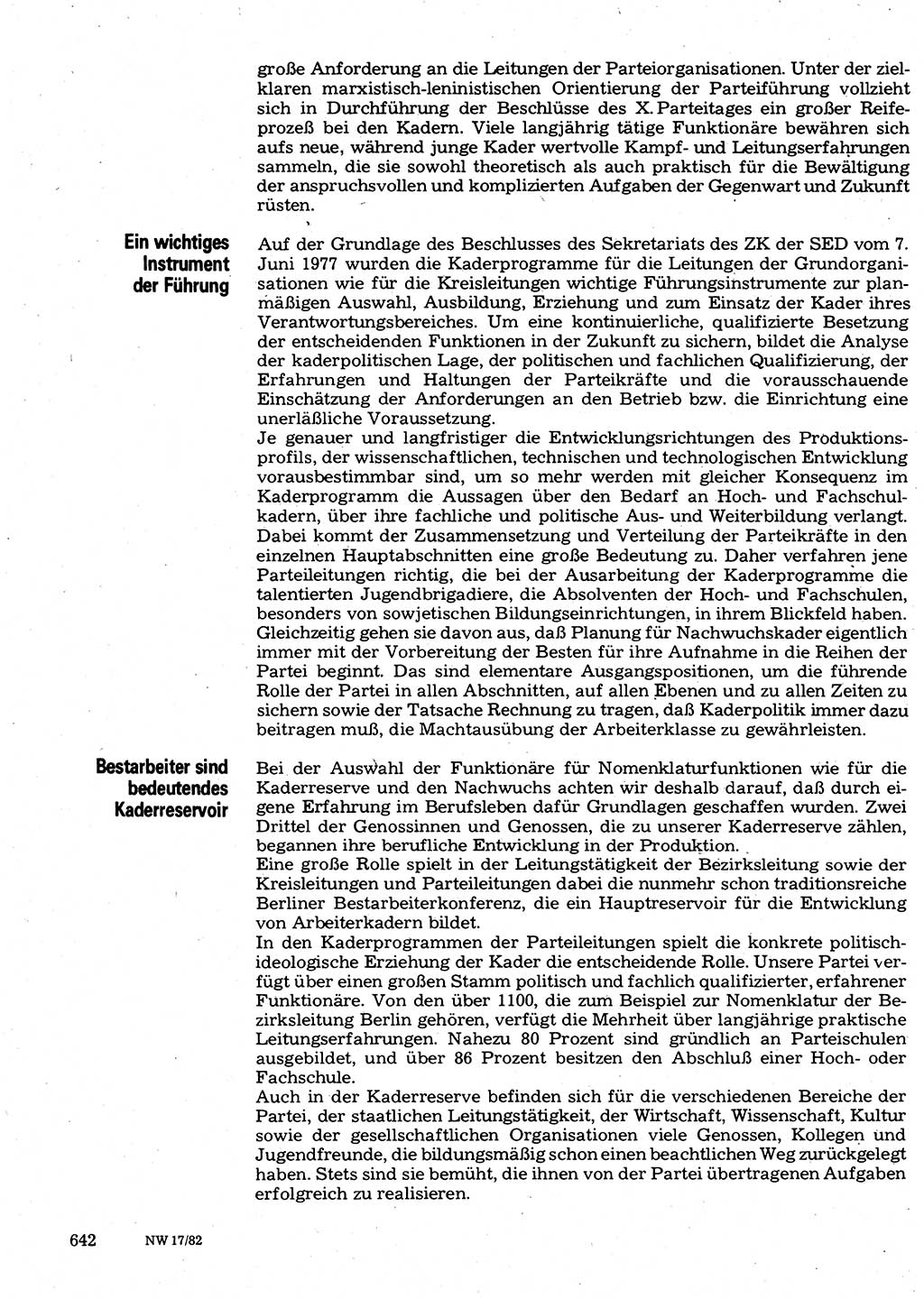 Neuer Weg (NW), Organ des Zentralkomitees (ZK) der SED (Sozialistische Einheitspartei Deutschlands) für Fragen des Parteilebens, 37. Jahrgang [Deutsche Demokratische Republik (DDR)] 1982, Seite 642 (NW ZK SED DDR 1982, S. 642)