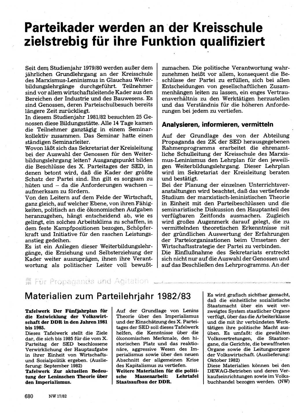 Neuer Weg (NW), Organ des Zentralkomitees (ZK) der SED (Sozialistische Einheitspartei Deutschlands) für Fragen des Parteilebens, 37. Jahrgang [Deutsche Demokratische Republik (DDR)] 1982, Seite 680 (NW ZK SED DDR 1982, S. 680)