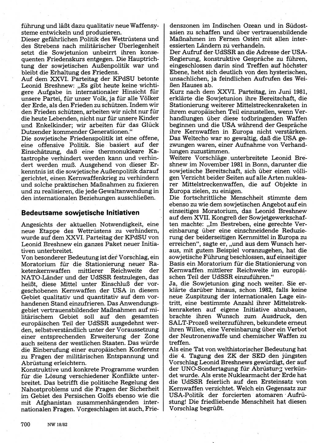 Neuer Weg (NW), Organ des Zentralkomitees (ZK) der SED (Sozialistische Einheitspartei Deutschlands) für Fragen des Parteilebens, 37. Jahrgang [Deutsche Demokratische Republik (DDR)] 1982, Seite 700 (NW ZK SED DDR 1982, S. 700)