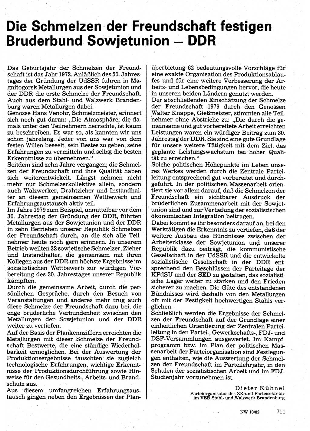 Neuer Weg (NW), Organ des Zentralkomitees (ZK) der SED (Sozialistische Einheitspartei Deutschlands) für Fragen des Parteilebens, 37. Jahrgang [Deutsche Demokratische Republik (DDR)] 1982, Seite 711 (NW ZK SED DDR 1982, S. 711)