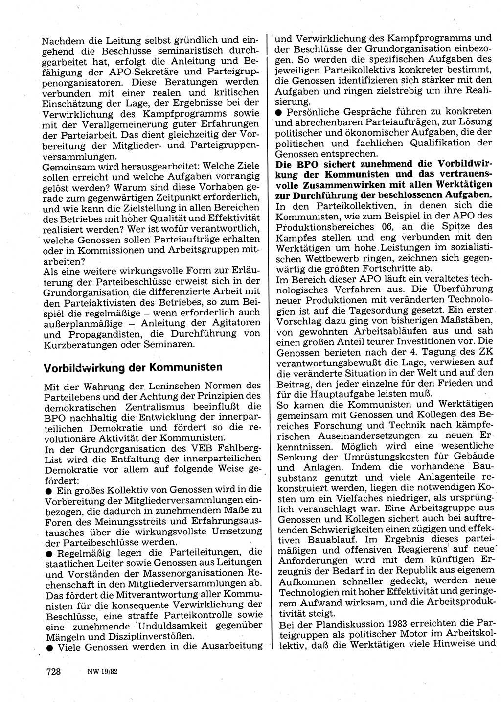 Neuer Weg (NW), Organ des Zentralkomitees (ZK) der SED (Sozialistische Einheitspartei Deutschlands) für Fragen des Parteilebens, 37. Jahrgang [Deutsche Demokratische Republik (DDR)] 1982, Seite 728 (NW ZK SED DDR 1982, S. 728)