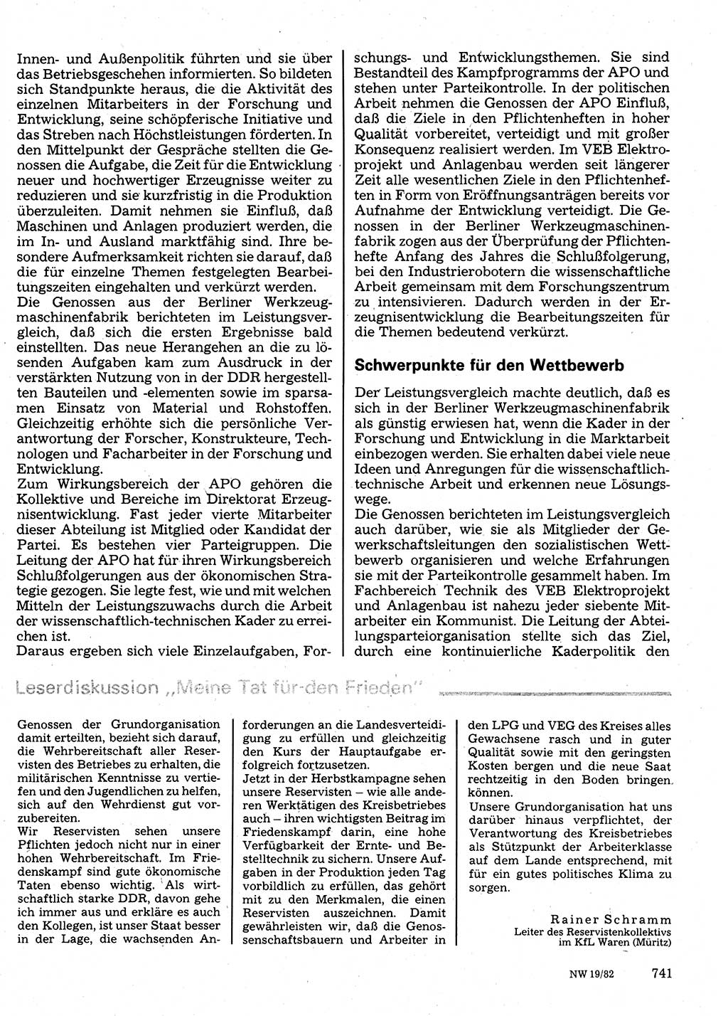 Neuer Weg (NW), Organ des Zentralkomitees (ZK) der SED (Sozialistische Einheitspartei Deutschlands) für Fragen des Parteilebens, 37. Jahrgang [Deutsche Demokratische Republik (DDR)] 1982, Seite 741 (NW ZK SED DDR 1982, S. 741)
