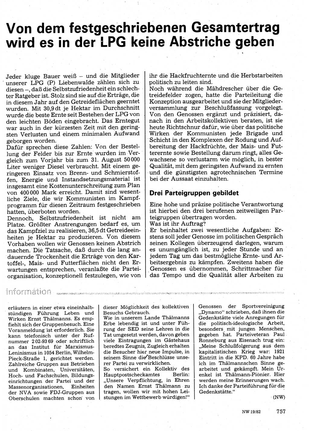 Neuer Weg (NW), Organ des Zentralkomitees (ZK) der SED (Sozialistische Einheitspartei Deutschlands) für Fragen des Parteilebens, 37. Jahrgang [Deutsche Demokratische Republik (DDR)] 1982, Seite 757 (NW ZK SED DDR 1982, S. 757)