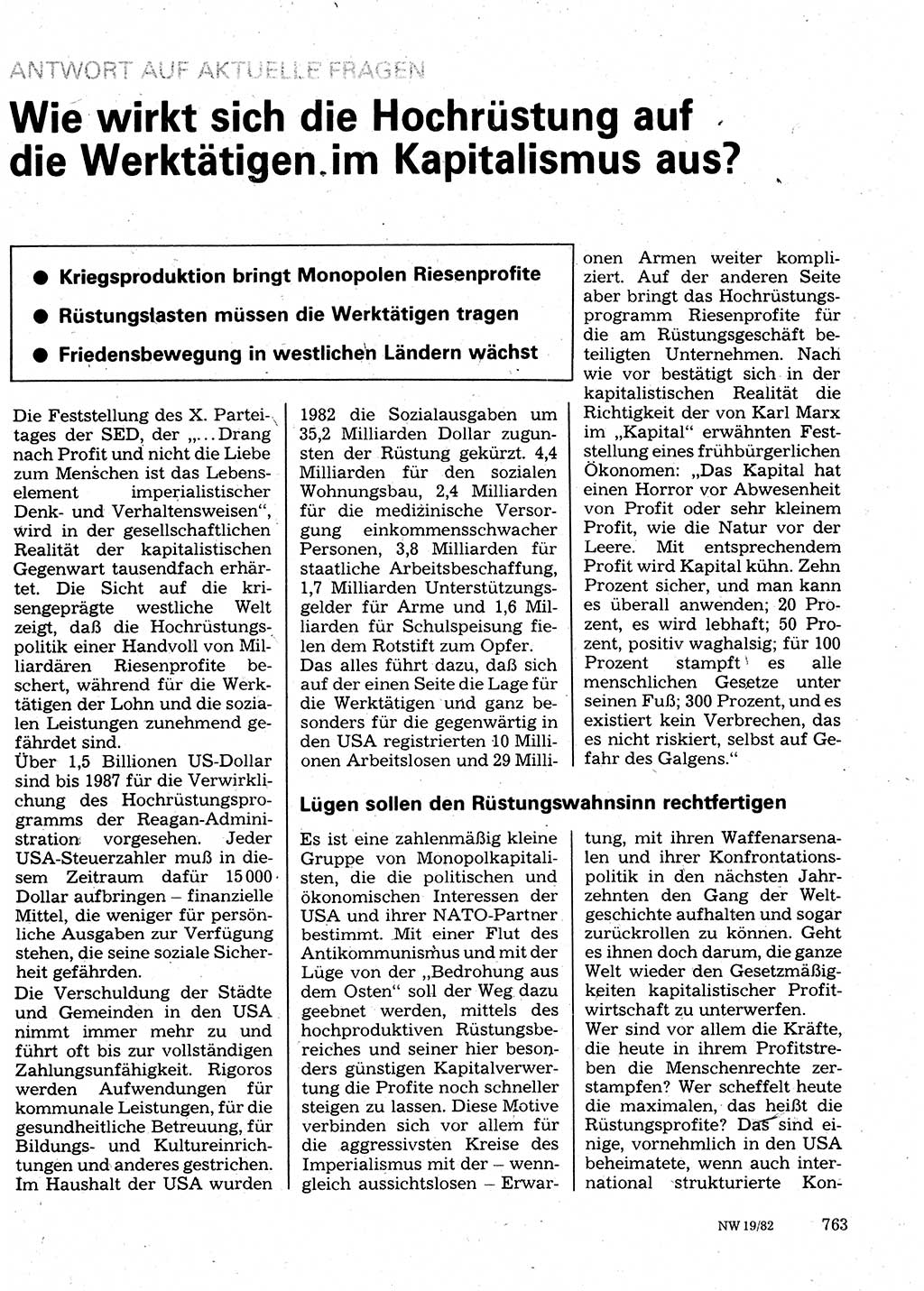 Neuer Weg (NW), Organ des Zentralkomitees (ZK) der SED (Sozialistische Einheitspartei Deutschlands) für Fragen des Parteilebens, 37. Jahrgang [Deutsche Demokratische Republik (DDR)] 1982, Seite 763 (NW ZK SED DDR 1982, S. 763)