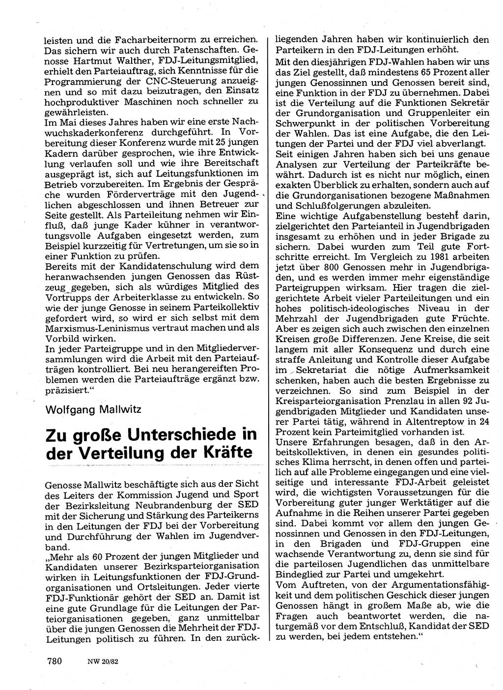 Neuer Weg (NW), Organ des Zentralkomitees (ZK) der SED (Sozialistische Einheitspartei Deutschlands) für Fragen des Parteilebens, 37. Jahrgang [Deutsche Demokratische Republik (DDR)] 1982, Seite 780 (NW ZK SED DDR 1982, S. 780)