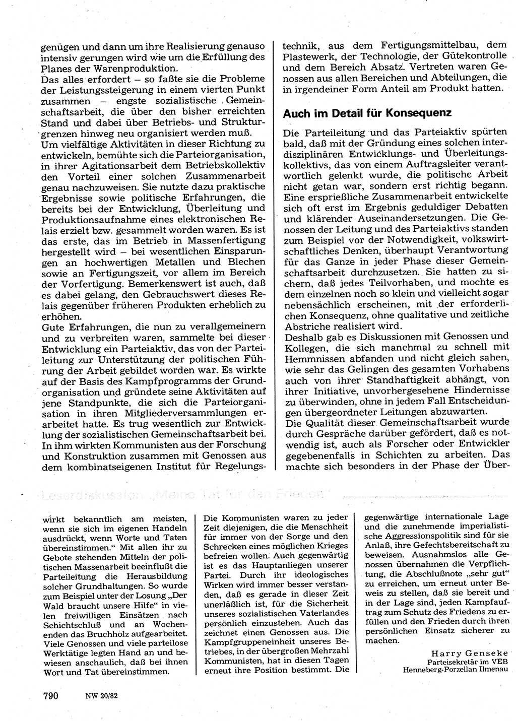 Neuer Weg (NW), Organ des Zentralkomitees (ZK) der SED (Sozialistische Einheitspartei Deutschlands) für Fragen des Parteilebens, 37. Jahrgang [Deutsche Demokratische Republik (DDR)] 1982, Seite 790 (NW ZK SED DDR 1982, S. 790)