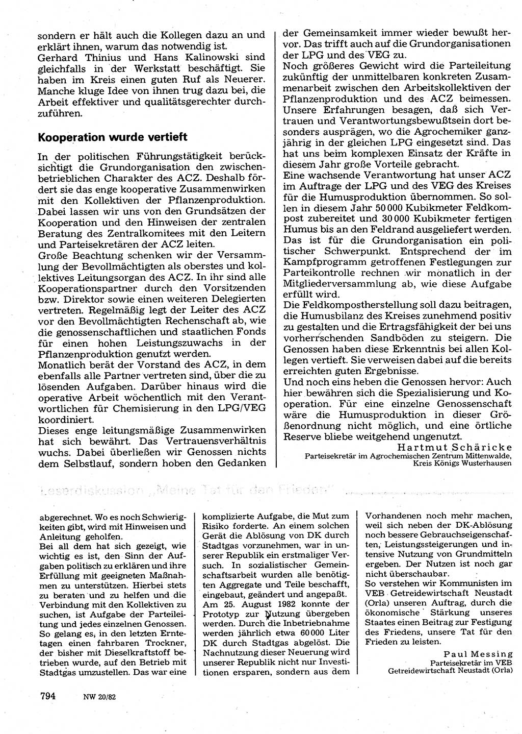 Neuer Weg (NW), Organ des Zentralkomitees (ZK) der SED (Sozialistische Einheitspartei Deutschlands) für Fragen des Parteilebens, 37. Jahrgang [Deutsche Demokratische Republik (DDR)] 1982, Seite 794 (NW ZK SED DDR 1982, S. 794)
