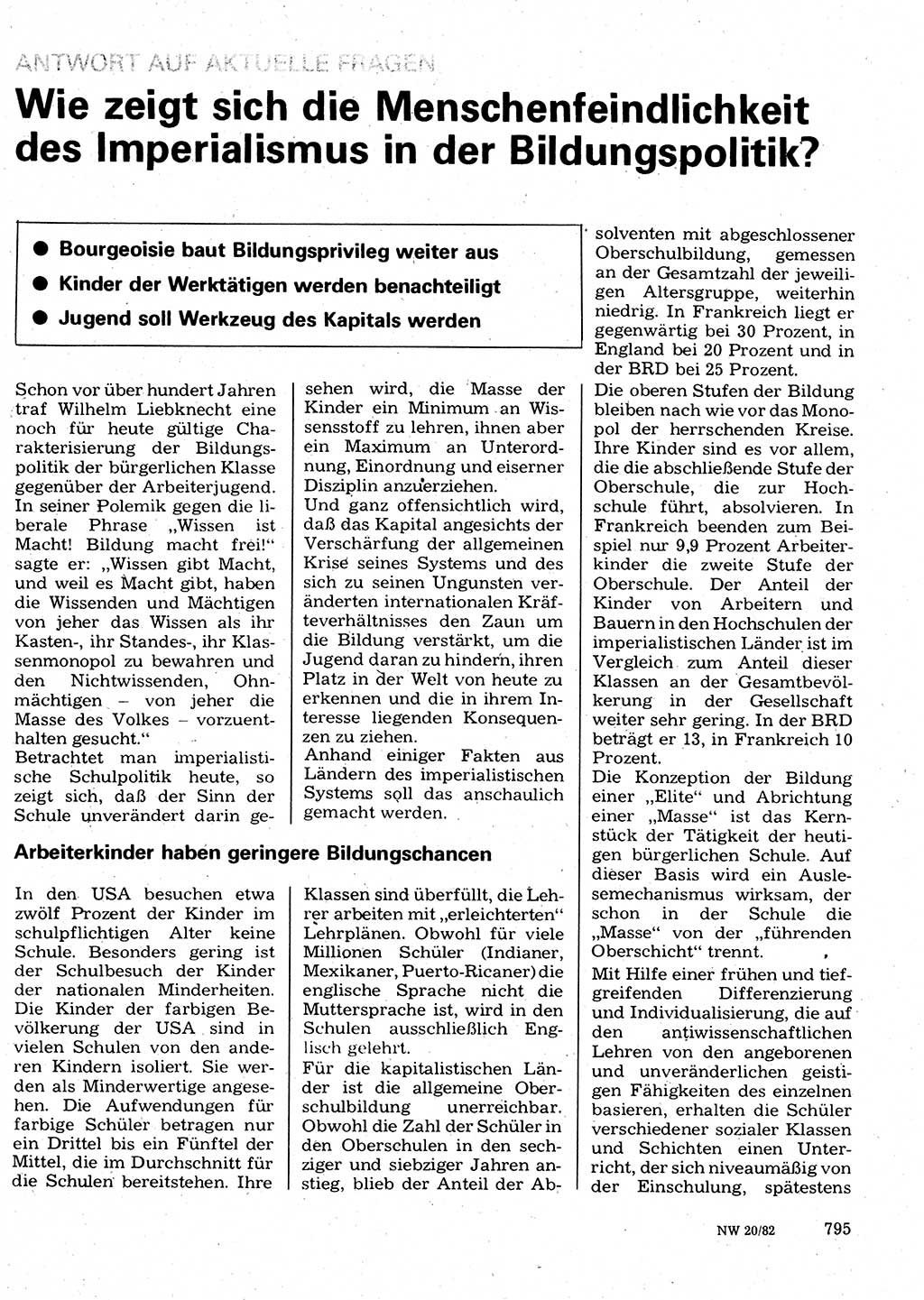 Neuer Weg (NW), Organ des Zentralkomitees (ZK) der SED (Sozialistische Einheitspartei Deutschlands) für Fragen des Parteilebens, 37. Jahrgang [Deutsche Demokratische Republik (DDR)] 1982, Seite 795 (NW ZK SED DDR 1982, S. 795)