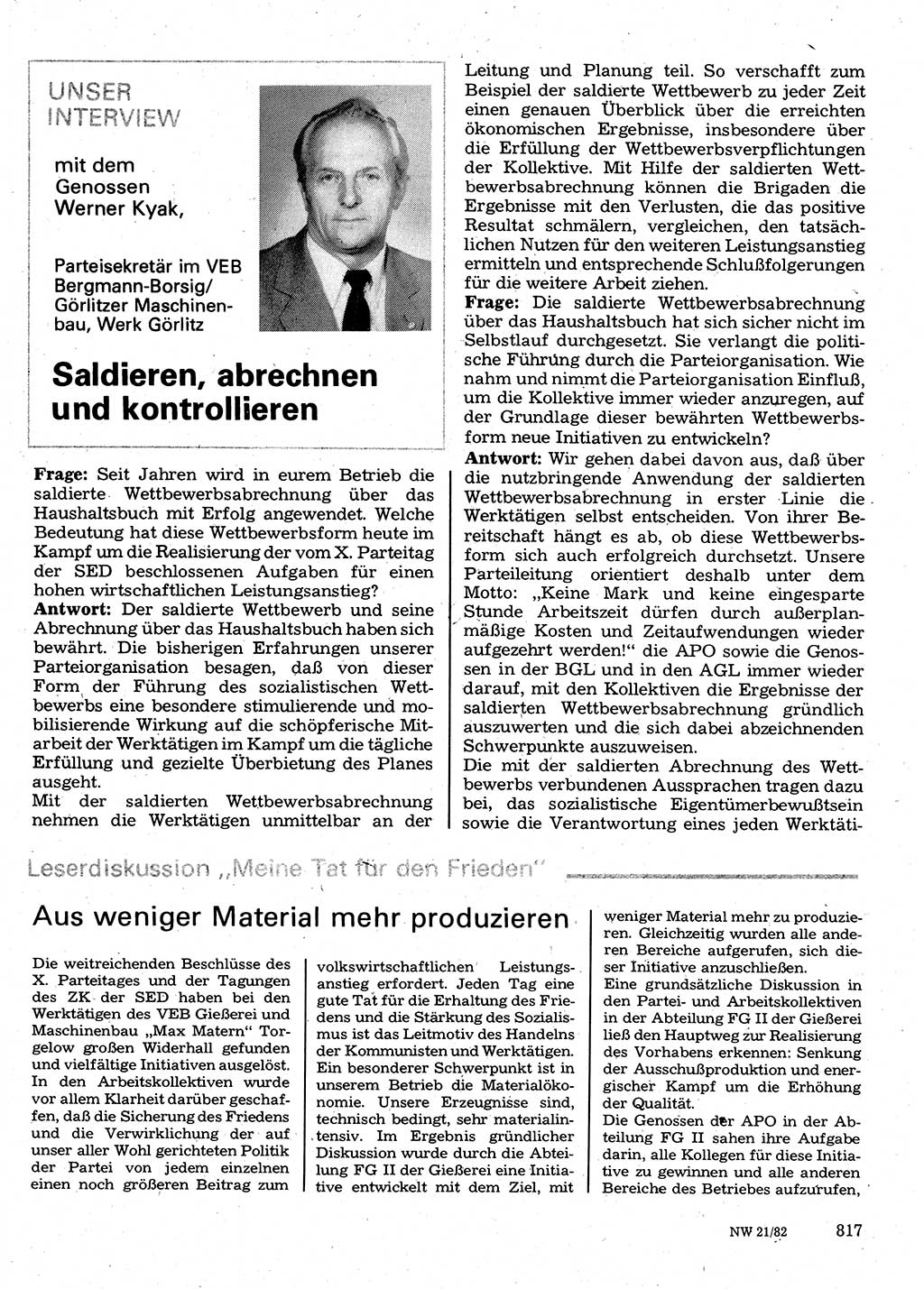 Neuer Weg (NW), Organ des Zentralkomitees (ZK) der SED (Sozialistische Einheitspartei Deutschlands) für Fragen des Parteilebens, 37. Jahrgang [Deutsche Demokratische Republik (DDR)] 1982, Seite 817 (NW ZK SED DDR 1982, S. 817)