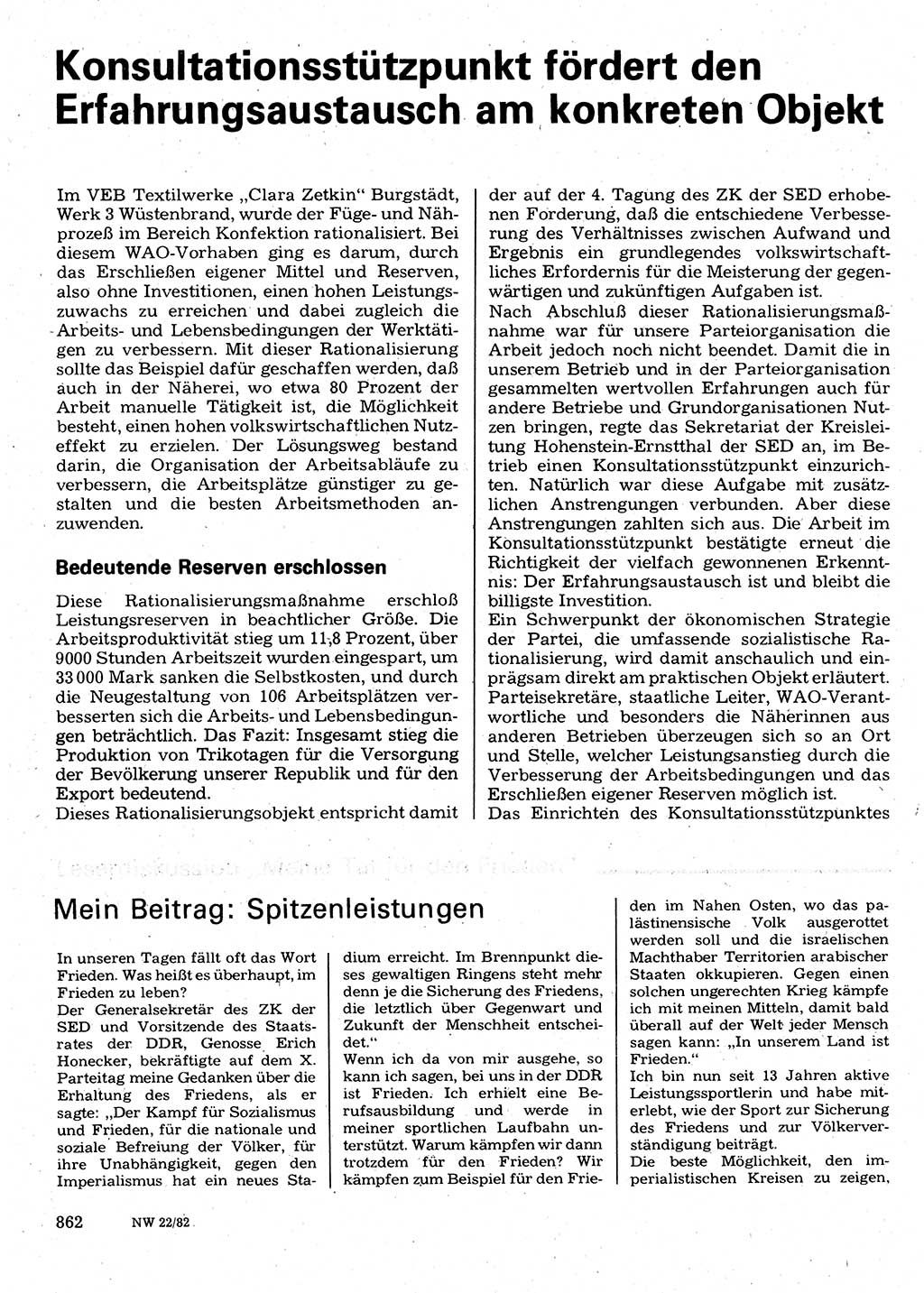 Neuer Weg (NW), Organ des Zentralkomitees (ZK) der SED (Sozialistische Einheitspartei Deutschlands) für Fragen des Parteilebens, 37. Jahrgang [Deutsche Demokratische Republik (DDR)] 1982, Seite 862 (NW ZK SED DDR 1982, S. 862)