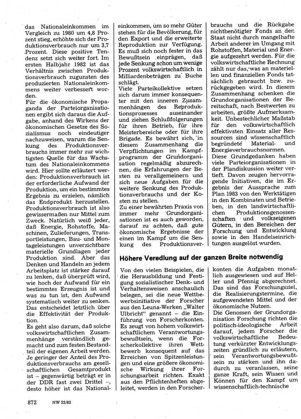 Neuer Weg (NW), Organ des Zentralkomitees (ZK) der SED (Sozialistische Einheitspartei Deutschlands) für Fragen des Parteilebens, 37. Jahrgang [Deutsche Demokratische Republik (DDR)] 1982, Seite 872 (NW ZK SED DDR 1982, S. 872)