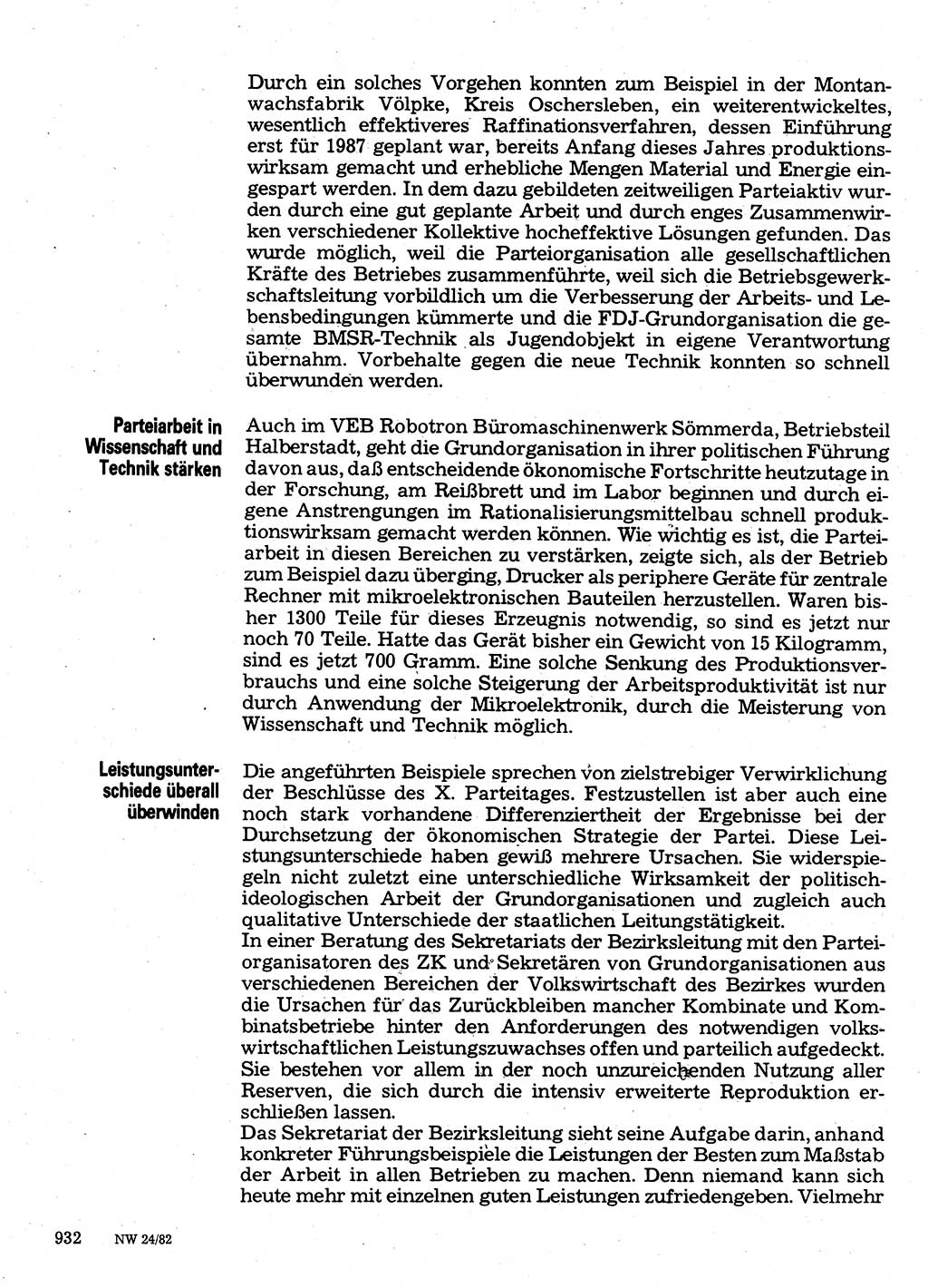 Neuer Weg (NW), Organ des Zentralkomitees (ZK) der SED (Sozialistische Einheitspartei Deutschlands) für Fragen des Parteilebens, 37. Jahrgang [Deutsche Demokratische Republik (DDR)] 1982, Seite 932 (NW ZK SED DDR 1982, S. 932)