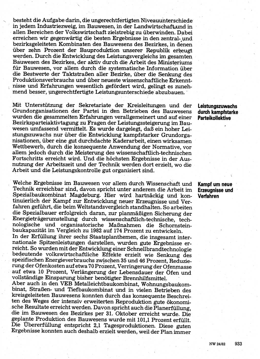 Neuer Weg (NW), Organ des Zentralkomitees (ZK) der SED (Sozialistische Einheitspartei Deutschlands) für Fragen des Parteilebens, 37. Jahrgang [Deutsche Demokratische Republik (DDR)] 1982, Seite 933 (NW ZK SED DDR 1982, S. 933)