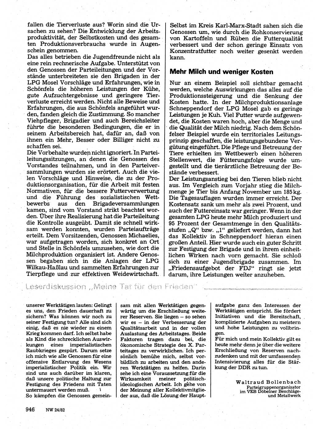 Neuer Weg (NW), Organ des Zentralkomitees (ZK) der SED (Sozialistische Einheitspartei Deutschlands) für Fragen des Parteilebens, 37. Jahrgang [Deutsche Demokratische Republik (DDR)] 1982, Seite 946 (NW ZK SED DDR 1982, S. 946)