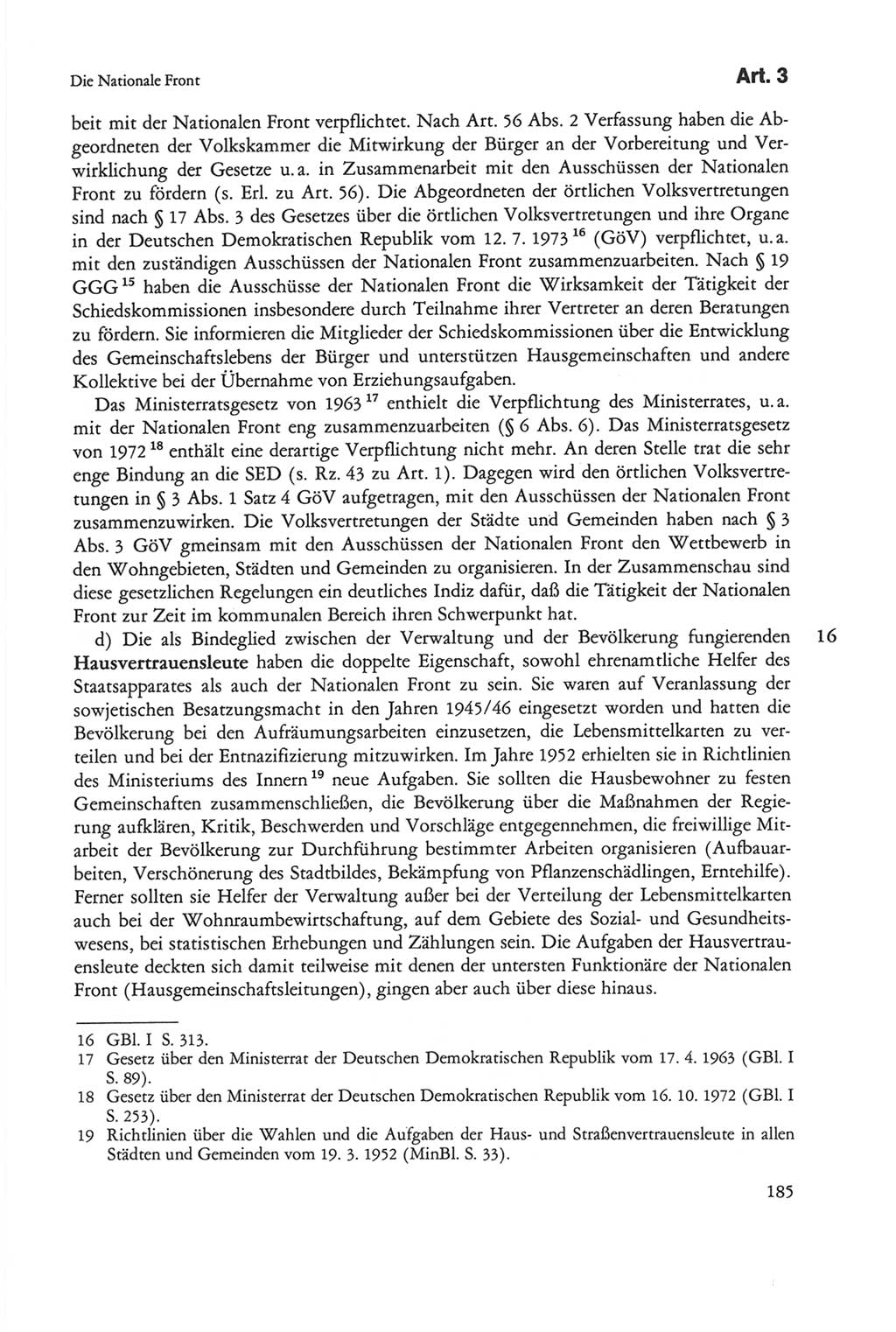 Die sozialistische Verfassung der Deutschen Demokratischen Republik (DDR), Kommentar 1982, Seite 185 (Soz. Verf. DDR Komm. 1982, S. 185)