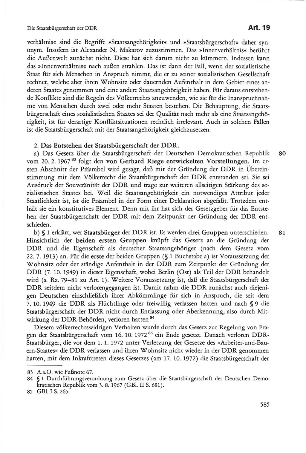 Die sozialistische Verfassung der Deutschen Demokratischen Republik (DDR), Kommentar 1982, Seite 585 (Soz. Verf. DDR Komm. 1982, S. 585)
