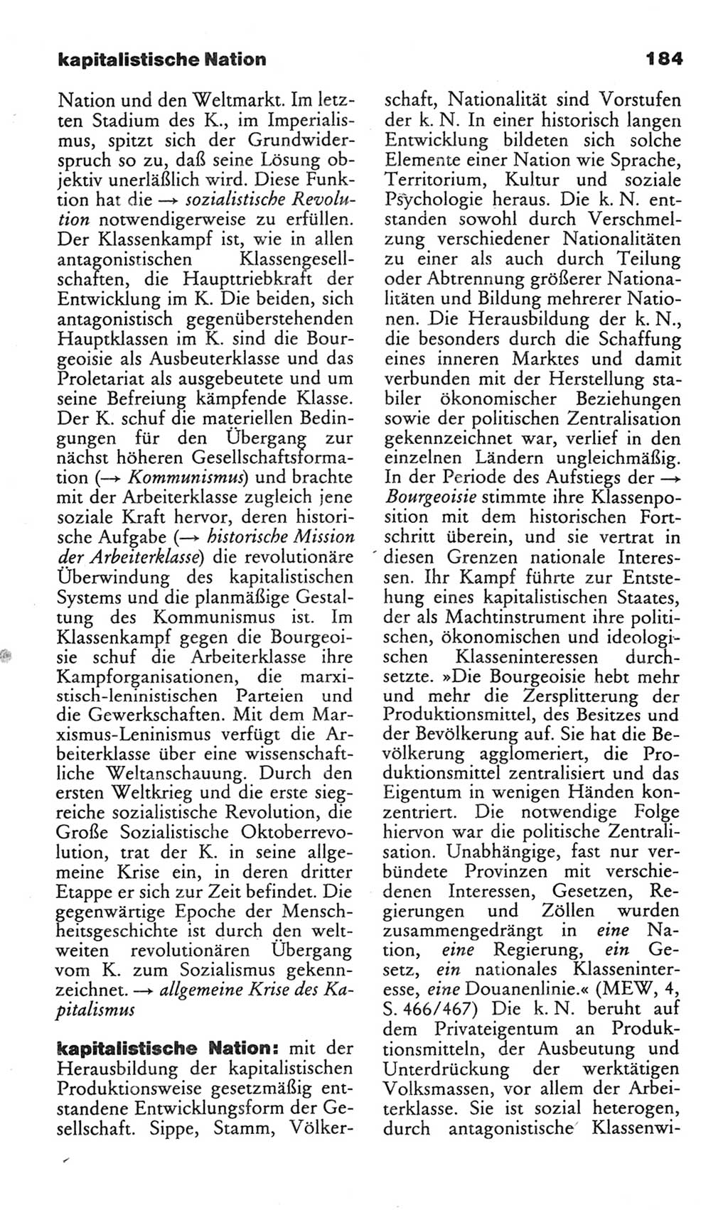 Wörterbuch des wissenschaftlichen Kommunismus [Deutsche Demokratische Republik (DDR)] 1982, Seite 184 (Wb. wiss. Komm. DDR 1982, S. 184)